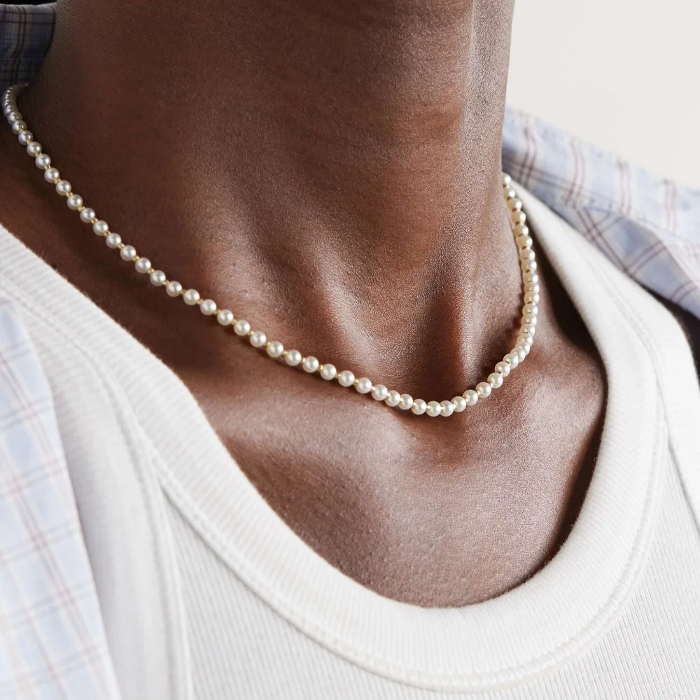 Men's Pearl Necklace Celebrity Men's Designer Natural Pearls for Man